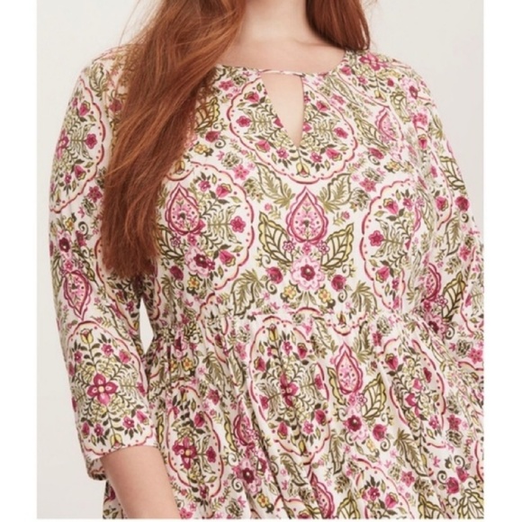 Torrid Ivory Floral Challis Skater Dress - Picture 3 of 8